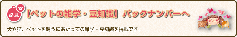 犬や猫、ペットを飼うにあたっての雑学・豆知識を掲載です。「ペットの雑学・豆知識」バックナンバーはこちら
